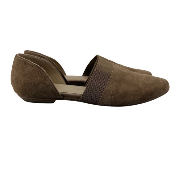 Eileen Fisher Womens 9.5 Flat Stone Beige Suede Flute Pointed Toe D'Orsay Shoe - Picture 1 of 12
